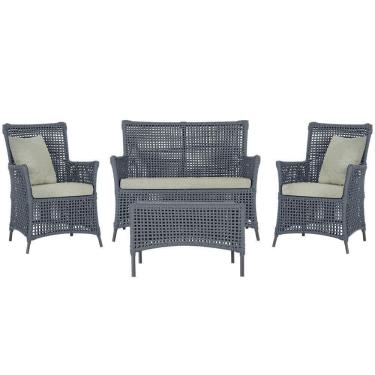 Imagem de Jogo Sofá E 2 Poltronas E Mesa Igapó Preta E3 Trama Original Prata