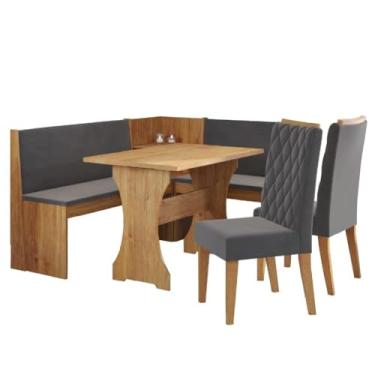 Imagem de Conjunto Sala de Jantar Canto Alemão Arnis com 2 Cadeiras Bele Madeirado/Cinza Veludo