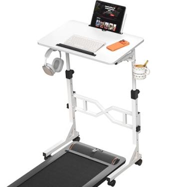 Imagem de Oransail Mesa de pé pequena com rodas, esteira de altura ajustável para laptop, mesa de pé portátil para tapete de caminhada, mesa de cabeceira com rodinhas