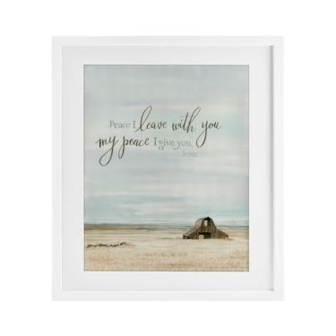 Imagem de Stupell Industries Impressão emoldurada branca Leave with Peace Barn sob vidro, design de Cindy Jacobs, 21 x 17