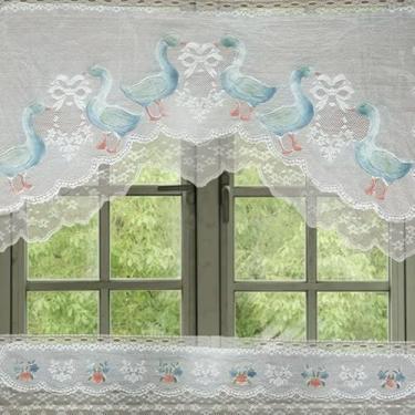 Imagem de Conjunto de 2 painéis de cortinas de saia de renda, saia de renda para cozinha, cortinas de café bordadas com cisne floral branco, design de bolso para varão, para janelas pequenas, 150 x 80 cm