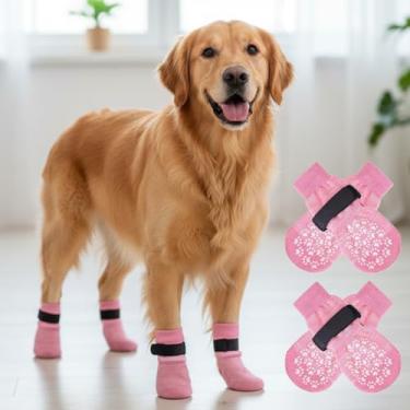 Imagem de 4 meias antiderrapantes para cães - botas de cachorro para evitar lamber patas, sapatos antiderrapantes para cães ao ar livre, ótimo para proteção de patas de cães