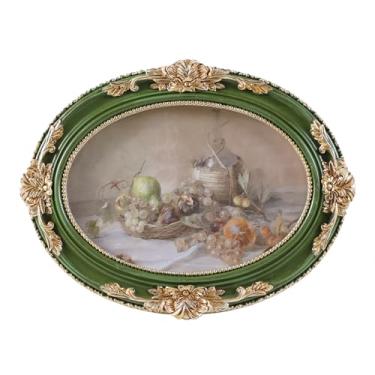 Imagem de VINLIFE Molduras vintage 10 x 15 cm ornamentadas verdes e douradas com capa de vidro real para exibição de parede e mesa, decoração de parede de galeria, decoração de casa vitoriana, oval