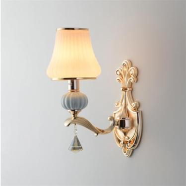 Imagem de Luminária de parede de cristal de luxo europeia, moderna, com LED, para decoração de sala de estar, quarto, escritório, quarto modelo, hotel, casa de campo, corredor (1 lâmpada, 1 peça)