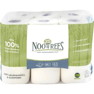Imagem de NooTrees Papel higiênico de 3 camadas, sem árvores, biodegradável, sustentável, renovável e certificado FSC, 220 folhas, 12 rolos, pacote com 4 (48 rolos).
