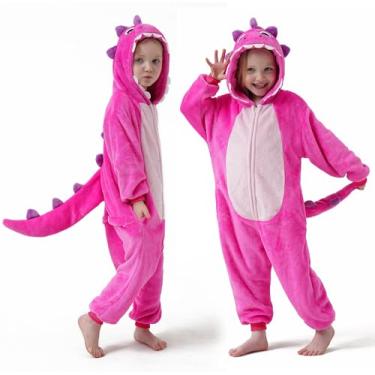 Imagem de DILUFUN Fantasia infantil de dinossauro para meninos e meninas, pijama de uma peça, macacão de animal engraçado de Halloween, fantasia cosplay para dormir, dinossauro RO 13-14 anos