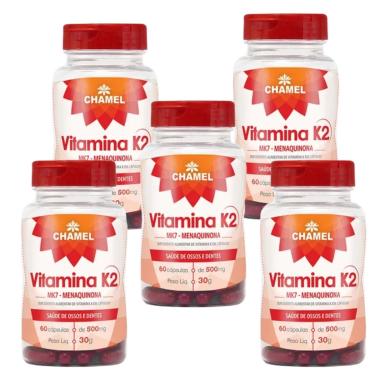 Imagem de Vitamina K2 MK7 Menaquinona  -  5 Frascos de 60 cápsulas de 500 mg   Chamel