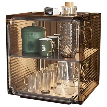 Imagem de Suporte para copos, armário de armazenamento empilhável à prova de poeira, estética de alta qualidade, prateleiras ajustáveis, para utensílios de mesa diferentes adequados para escritório ou sala de