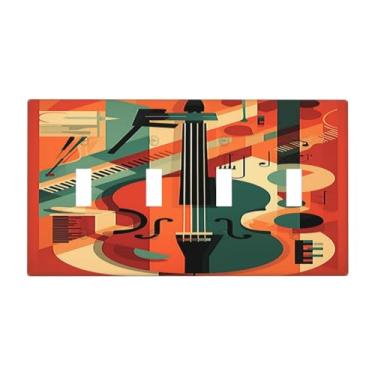 Imagem de Nadoabtm Capas para interruptores de luz, violino, abstrato, jazz, pintura colorida, quadriciclo, placa elétrica de 4 grupos, placas decorativas para interruptores para sala de estar, decoração de