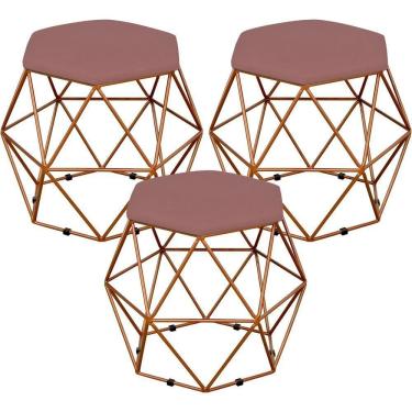 Imagem de Kit 03 Puffs Aramado Bronze Six L02 Suede Rosê