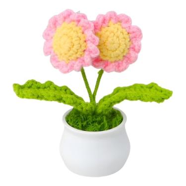 Imagem de TsqYeLk Vaso de flores de crochê de tricô, presente para aniversário, dia das mães, formatura, aniversário, Natal, dia dos namorados, decoração para painel de carro, decoração de escritório em casa