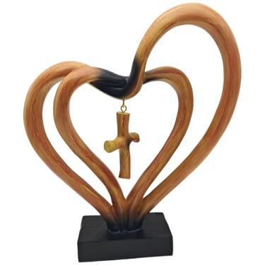 Imagem de Ornamento de cruz de coração de mesa, artesanato de decoração de resina para escritório em casa, base preta de design moderno, presente para o dia dos namorados romântico