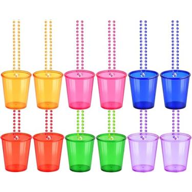 Imagem de Contas de copos de plástico com laços para pendurar, colar de vidro de shot pacote de 36 peças, para festas de Dia de São Patrício, Natal, Halloween, colorido