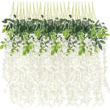 Imagem de Kit com 12 Ramos de Flores de Cerejeira Artificiais – Grande Pendente, Permanente, para Decoração de Casamento, Eventos e Ambientes(BRANCO)