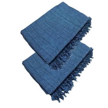 Imagem de Conjunto de mantas extragrandes para sofá (2 peças), dimensões 300 x 180 cm, material de algodão puro, com finalidades decorativas e protetoras. (2 Azul Mesclado)