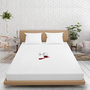 Imagem de Capa de algodão felpudo impermeável Alaskan King - Capa de colchão respirável estilo lençol com elástico - Superfície de algodão felpudo [Alaskan King, branco] Bolso profundo de 30 cm