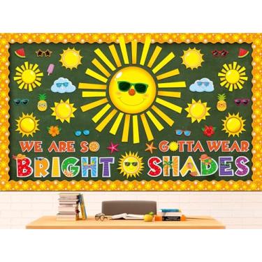 Imagem de Conjunto de quadro de avisos Sun para decoração de sala de aula, recorte de papel para volta às aulas primeiro dia janela porta parede primário pré-escola material para professores