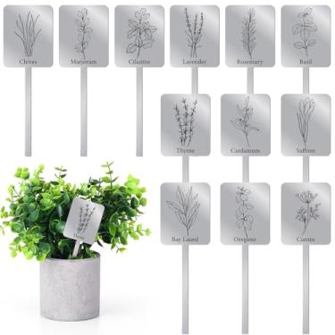 Imagem de Silkfly 24 peças de placas de etiquetas de plantas, 12 estilos, marcadores de ervas de metal para jardim, estacas de rótulo de jardim, à prova d'água, etiquetas de plantas reutilizáveis com nomes para