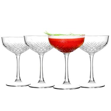 Imagem de binsakao Conjunto de 4 copos de Martini - Copos Coupe 227 g - Copos de Martini com Haste - Copos de coquetel elegantes para festas, presentes, inauguração de casa, casamentos, aniversários de 250 ml