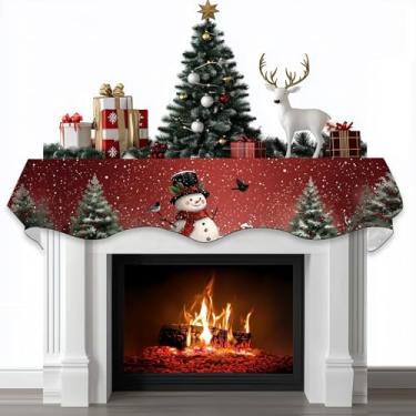 Imagem de BVBOX Cachecol de cornija de lareira de Natal, capa decorativa, cachecóis de corredor para decoração de prateleira de lareira de Natal e inverno (177,8 cm C x 43,2 cm L, boneco de neve com chapéu