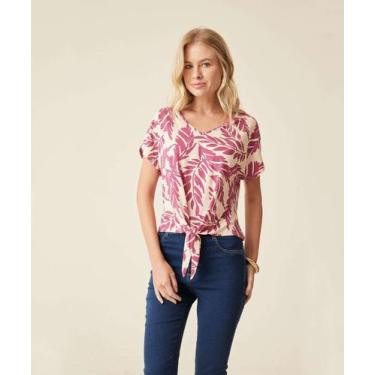Imagem de Blusa Feminina Amarração Estampada Manga Curta Marisa-27019, Rosa, P