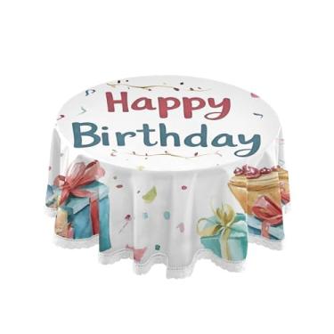 Imagem de SEHANY Toalha de mesa redonda para festa de feliz aniversário de 152 cm, tecido lavável sem rugas, toalha de mesa redonda com decoração de renda para decoração de aniversário de restaurante