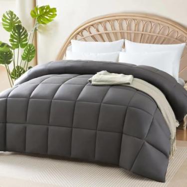 Imagem de Edredom de bambu 100% refrescante, enchimento de edredom de bambu macio e sedoso respirável, com 8 abas de canto, edredom de verão, para suores noturnos, pijamas quentes (223 x 223 cm, cinza)