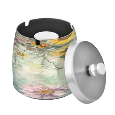 Imagem de Blueangle Cinzeiro de girassol com tampa para cigarros, à prova de vento/chuva, aço inoxidável, sem fumaça, inodoro, cinzeiro para uso interno ou externo (65)