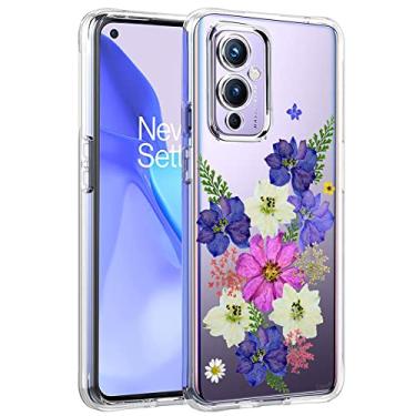 Imagem de Unov Capa compatível com OnePlus 9 5G transparente com design TPU macio absorção de choque fina padrão em relevo capa traseira protetora OnePlus 9 5G capa 16.5 cm (Very Peri Bouquet)