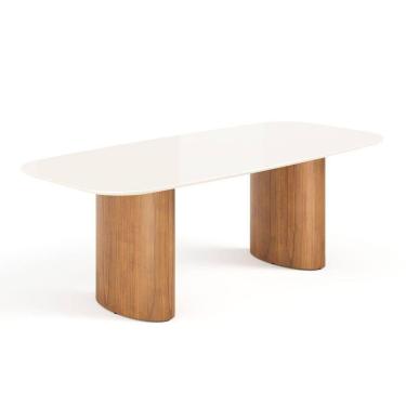 Imagem de Mesa De Jantar Orgânica Tivoli 240cm X 110cm 9 Lugares Lamina Cinamomo Off White Vidro