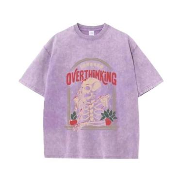 Imagem de Camiseta Feminina Oversize De Algodão Com Estampa De Esqueleto, Gola R