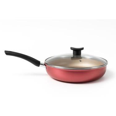 Imagem de Frigideira 24cm Com Tampa de Vidro Cereja com Dourado Alumi-Aço Linha 