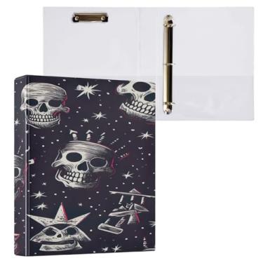 Imagem de ATTX Fichário de 3 anéis com estampa de caveira colorida, 3 cm para papel tamanho carta, 21,6 cm x 28 cm, fichários de três anéis com prancheta para material de escritório #462