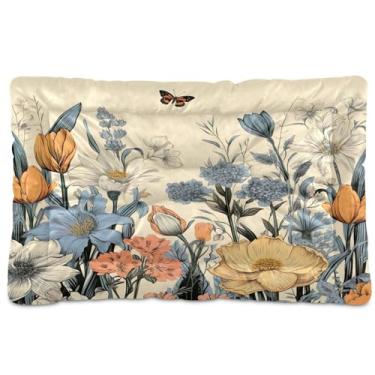 Imagem de SEHANY Cama para cães e gatos com flores silvestres coloridas com fundo antiderrapante, cama de canil, colchão macio para animais de estimação, lavável para cães pequenos, médios e grandes, gatos, 91
