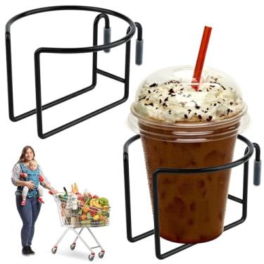 Imagem de Pinsit Pacote com 2 porta-copos para carrinho de compras, acessórios para carrinho de mão, suporte de copo reutilizável portátil com barra inferior para pendurar a mamadeira Stanley