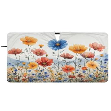 Imagem de Blueangle Aquarela flores silvestres pára-brisas sombra solar - 149.9 cm x 76.2 cm dobrável carro janela frontal blocos pára-sol raios UV viseira de sol (914)