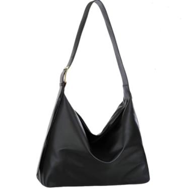 Imagem de Bolsa Feminina Grande De Ombro Mão Em Couro Pu Cabe Notebook Material Impermeável Resistente Estilo Sacola Tote (Preto)