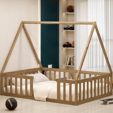 Imagem de Cama Casal Infantil Montessoriane Valentina Com Grade Nogueira - Nemar