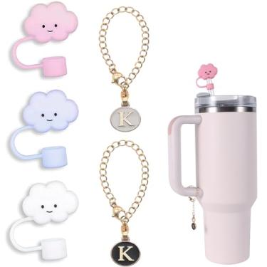 Imagem de 3 peças de cobertura de palha de nuvem de 10 mm para cobertura de palha Stanley 1,134 g 850 g + 2 peças de pingente de corrente de letras para copos Stanley com alça para acessórios Stanley Cup de grau alimentício silicone canudo pontas tampa tampa plug