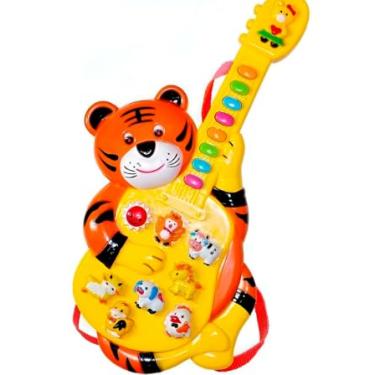 Imagem de Mini Guitarra Infantil Baby Tigre – Brinquedo Musical Interativo com Luz e Som, Estimula Coordenação, Ritmo e Criatividade das Crianças