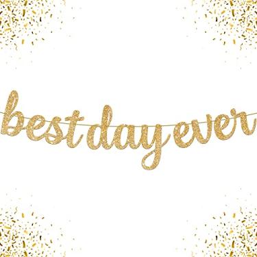 Imagem de Banner Gold Glitter Best Day Ever - 10 metros, não faça você mesmo | Placa Gold Best Day Ever para melhor dia de sempre decorações | Banner Best Day, casamento, proposta, chá de bebê | Decorações de festa de formatura em ouro 2022