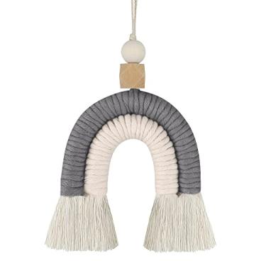 Imagem de Berloque de carro arco-íris de macramê, bola de feltro boho, contas de madeira, difusor de óleos essenciais, decoração de interiores de carro, acessórios feitos à mão, decoração colorida para ambientador de pendurar (cinza)