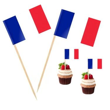 Imagem de 100 Pac Bandeira da França Bandeiras de palito francês, palhetas de coquetel, mini palito, topos de cupcake, palitos de país, decoração de festa, celebração, coquetel, comida, bar, bolo, bandeiras