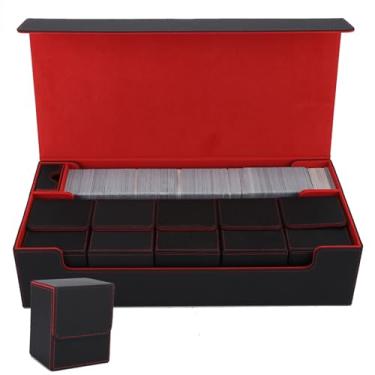 Imagem de ArtBoutiq All-in-One MTG Deck Box, 5 Card Storage Cases Included + 8-Magnet Seal Tournament Card Case, 800+ Double-Sleeved Capacity Fits TCG Storage Box/Yu-Gi-Oh! /Trading Card Holder​ (Black/Red)