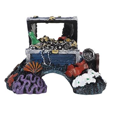 Imagem de Tbest Rium Treasure Box Ornnt Eout Cave Caixa de joias de resina realista para decoração ornamentada de água salgada Shwater e Lana Plies (azul)