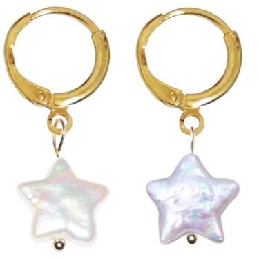 Imagem de UAREBST Brincos femininos de pérolas de água doce, brincos de argola com pingente de pérola, elegantes brincos barrocos dourados prateados para festa de casamento, banquete, presentes de noiva, One