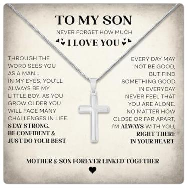 Imagem de Larvincy Colar To My Son From Mom And Dad - Colar de cruz para filho, corrente cubana para ele com mensagem sincera e caixa elegante, presente de joia para homens de pai e mãe no aniversário de