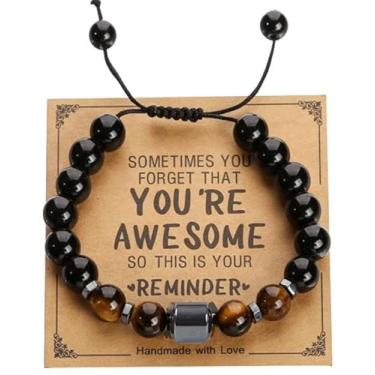 Imagem de Pulseiras de contas presentes para marido, namorado, irmão, homens, pulseira natural elástica feita à mão, pulseiras de amizade, One Size, Vidro, Sem Pedra Preciosa