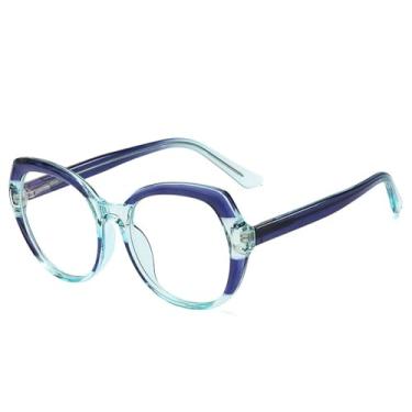 Imagem de Armação de óculos colorida com dobradiça de mola retrô para mulheres e homens, armação redonda transparente (azul)