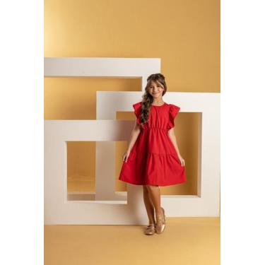 Imagem de Vestido Infantil Menina Regata Babado Ombro Liso Vermelho Festas Bonek